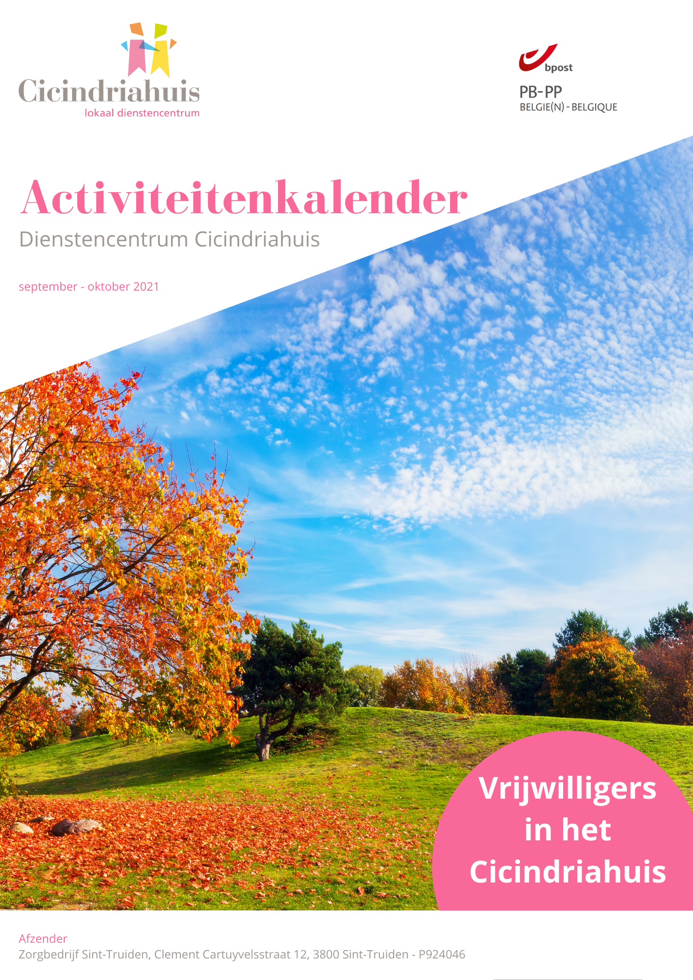 Activiteitenkalender Cicindriahuis september - oktober 2021